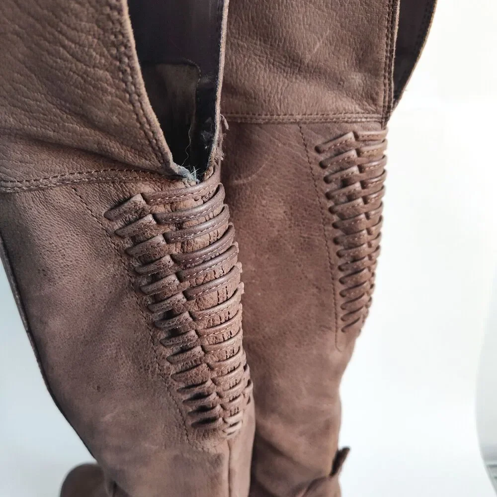 Vince Camuto Patamina Over The Knee Boot Taupe Brown‎ Leather Size 6.5 Lace-up